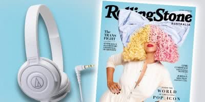 Headphones and a rolling stone magazine