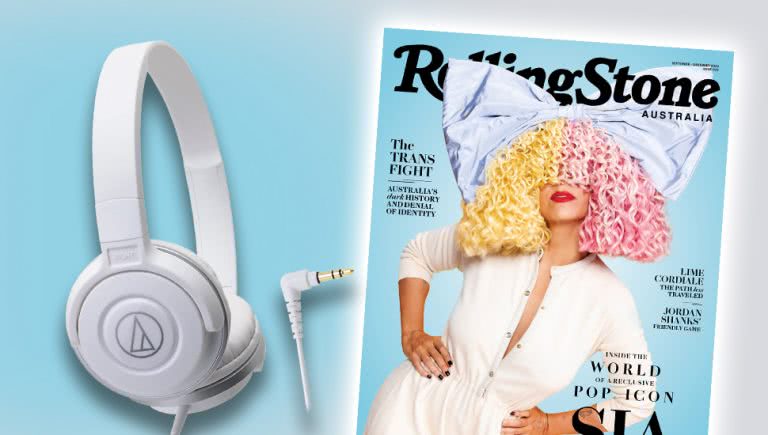 Headphones and a rolling stone magazine