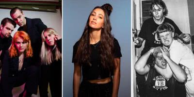 Three panel image of AFL Grand Final contenders Cub Sport, Amy Shark, and The Chats