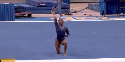 Gymnast Nia Dennis performs to Kendrick Lamar and Tupac