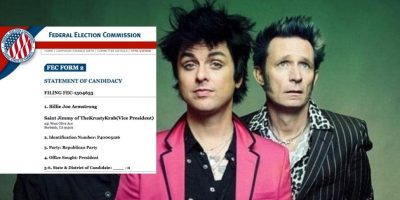 Bille Joe Armstrong of Green Day signs up to run for president