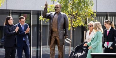 A statue of Michael Gudinski has been erected in Melbourne