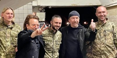 Bono and The Edge in Ukraine bomb shelter