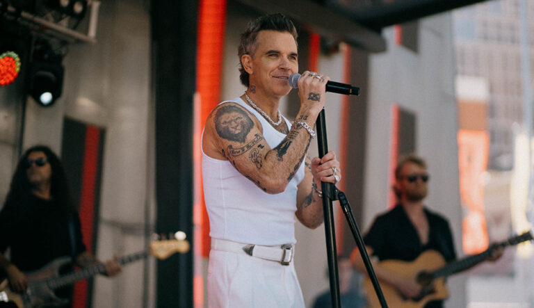 Robbie Williams performs a free pop up show at Fed Square