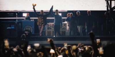 Oasis performing live in Cardiff, Wales