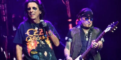 Alice Cooper and Johnny Depp perform onstage during a concert July 25, 2025 in London, England.