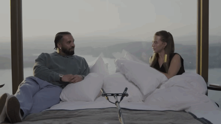 Drake and Bobbi on set