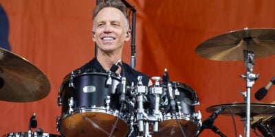 NEW ORLEANS, LOUISIANA - MAY 03: Matt Cameron of Pearl Jam performs live on stage during the New Orleans Jazz & Heritage Festival at Fair Grounds Race Course on May 03, 2025 in New Orleans, Louisiana. (Photo by Jim Bennett/WireImage)