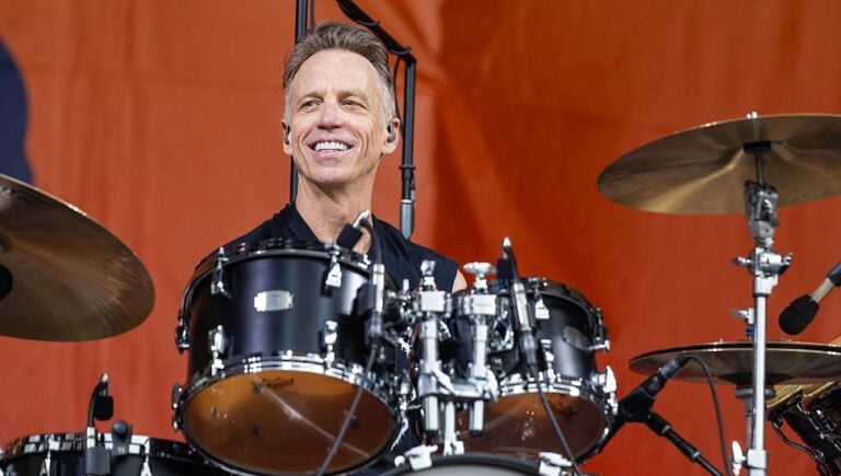 NEW ORLEANS, LOUISIANA - MAY 03: Matt Cameron of Pearl Jam performs live on stage during the New Orleans Jazz & Heritage Festival at Fair Grounds Race Course on May 03, 2025 in New Orleans, Louisiana. (Photo by Jim Bennett/WireImage)