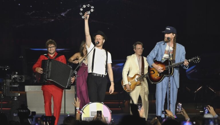 NEW YORK, NEW YORK - JULY 11: The Lumineers perform during The Lumineers in Concert at Citi Field on July 11, 2025 in New York City. (Photo by Astrida Valigorsky/Getty Images)