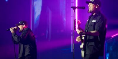 PERTH, AUSTRALIA - FEBRUARY 17: Joel Madden and Benji Madden of Good Charlotte perform on stage during the first stop on the Motel Du Cap World Tour on February 17, 2026 in Perth, Australia. (Photo by Matt Jelonek/Getty Images)