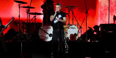 Robbie Williams performs at the 2026 Brit Awards