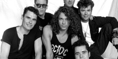 Portrait of band INXS at the Miami Arena in Miami, Florida, March 1, 1988. (Photo by Paul Natkin/Getty Images)