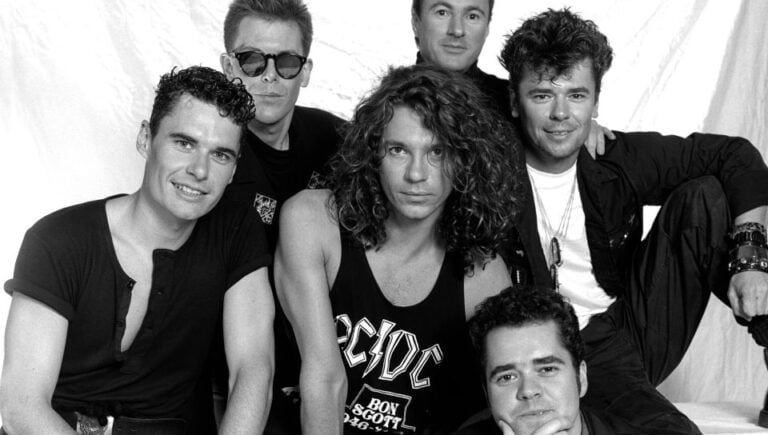 Portrait of band INXS at the Miami Arena in Miami, Florida, March 1, 1988. (Photo by Paul Natkin/Getty Images)