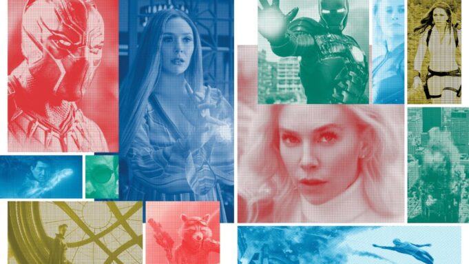 Photo collage of MCU movies and