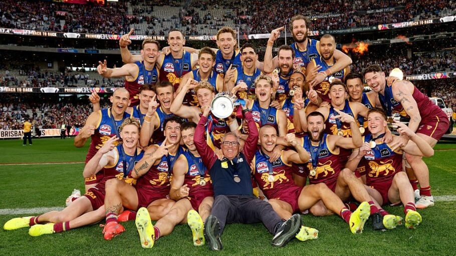 The Brisbane Lions celebrating the 2025