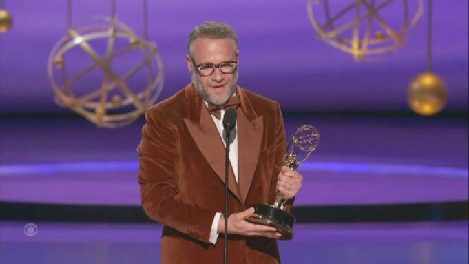 Seth Rogen on stage with an