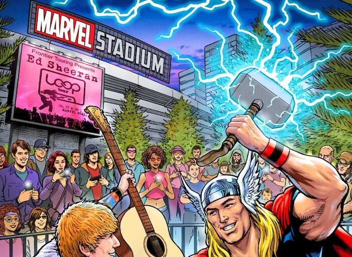 Ed Sheeran mural outside Marvel Stadium
