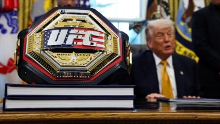 UFC belt in front of Donald