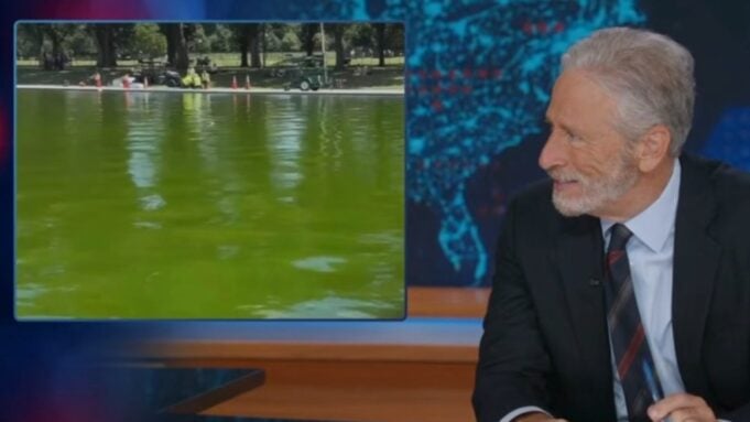Jon Stewart Dives Into Reflecting Pool