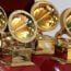 Grammy trophies on table